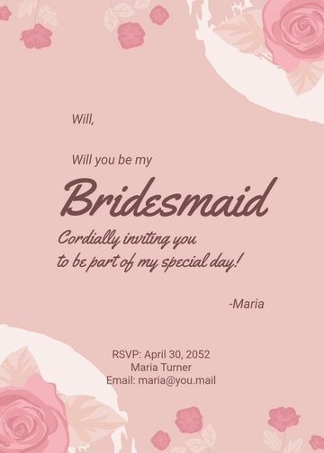 Free Be My Bridesmaid Rose Gold Invitation Template to Edit Online