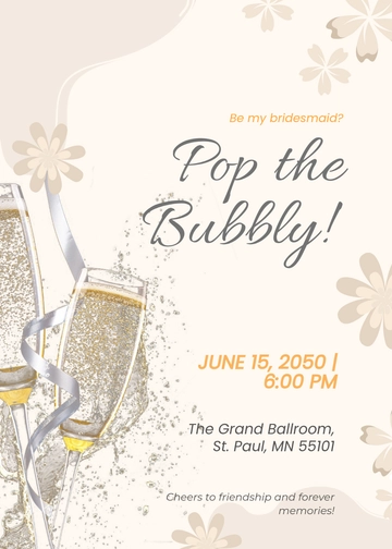 Free Champagne Bottle Be My Bridesmaid Invitation Template to Edit Online
