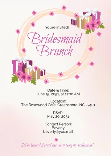Free Simple Be My Bridesmaid Gift Invitation Template to Edit Online