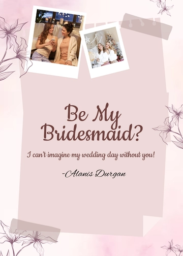 Free Modern Be My Bridesmaid Digital Invitation Template to Edit Online