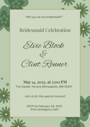 Free Greenery Be My Bridesmaid Invitation Template to Edit Online