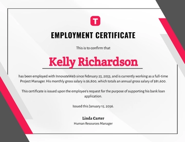 Free Employment Certificate for Bank Loan Template to Edit Online