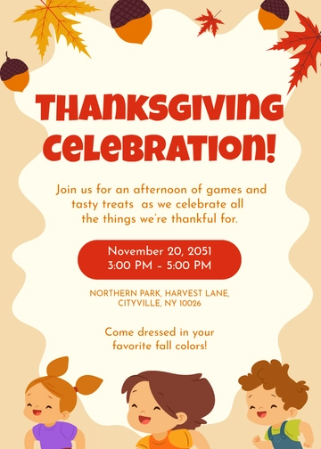 Free Kids Thanksgiving Party Invitation Template to Edit Online