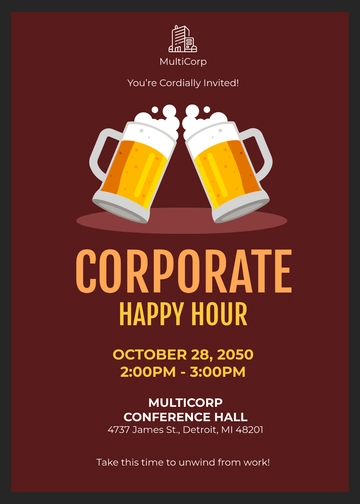 Free Professional Corporate Happy Hour Invitation Template to Edit Online