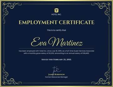 Free Hotel Staff Employment Certificate Template to Edit Online