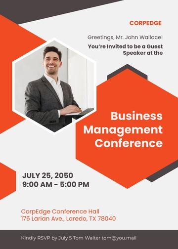 Free Conference Invitation Template for Guest Speaker to Edit Online