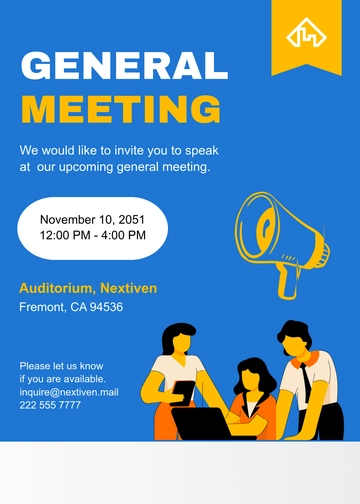 Free General Meeting Invitation Template for Speaker to Edit Online