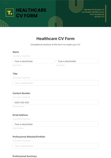 Free Healthcare CV Form Template to Edit Online