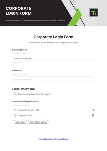 Free Corporate Login Form Template to Edit Online