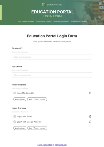 Free Education Portal Login Form Template to Edit Online