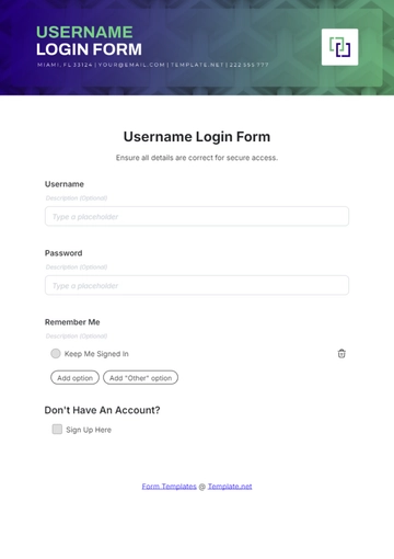 Free Username Login Form Template to Edit Online