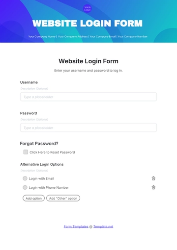Free Website Login Form Template to Edit Online