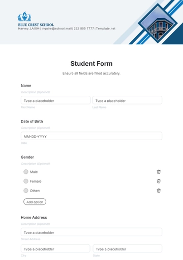 Free Student Form Template to Edit Online
