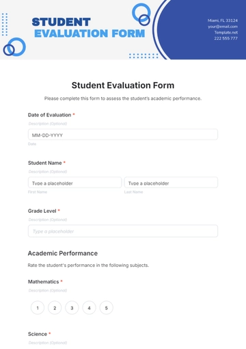 Free Student Evaluation Form Template to Edit Online