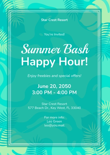 Free Summer Bash Happy Hour Invitation Template to Edit Online