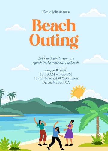 Free Beach Summer Outing Invitation Template to Edit Online