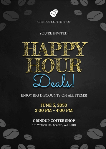 Free Blank Chalkboard Happy Hour Invitation Template to Edit Online