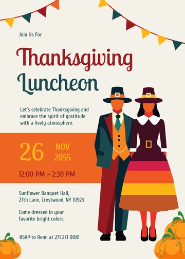 Free Colorful Thanksgiving Luncheon Invitation Template to Edit Online