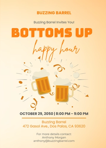 Free Orange Trendy Bar Happy Hour Invitation Template to Edit Online