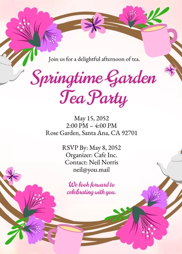 Free Pink Floral Tea Party Invitation Template to Edit Online