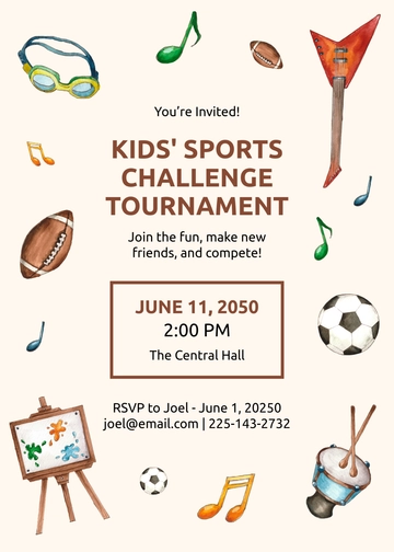 Free Watercolor Kids??? Sports Invitation Template to Edit Online