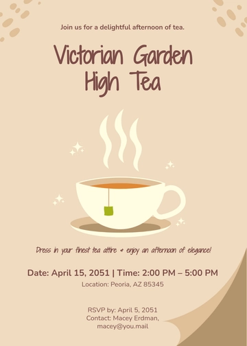 Free Aesthetic High Tea Party Invitation Template to Edit Online