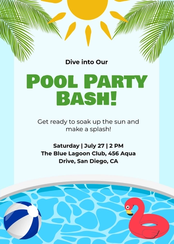 Free Swimming Pool Summer Invitation Template to Edit Online