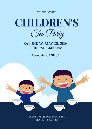 Free Blue Children's Tea Party Invitation Template to Edit Online