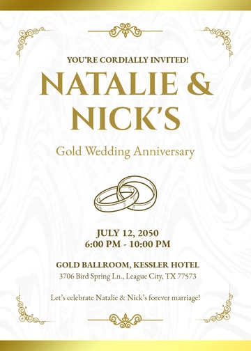 Free Blank Gold Anniversary Invitation Template to Edit Online