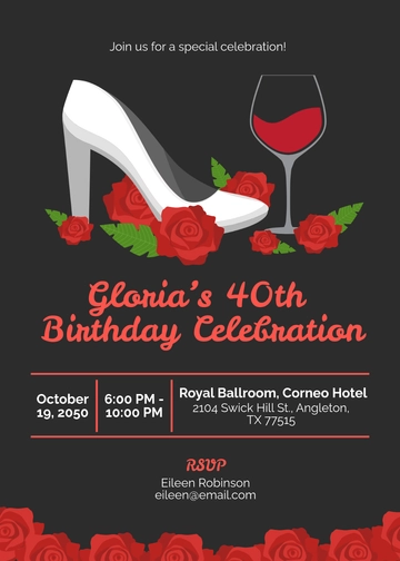 Free 40th Birthday Invitation Template for Women to Edit Online