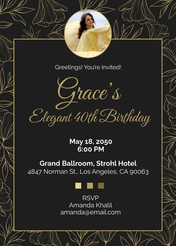 Free Elegant 40th Birthday Invitation Template to Edit Online