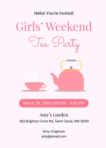 Free Simple Tea Party Invitation Template for Girls to Edit Online