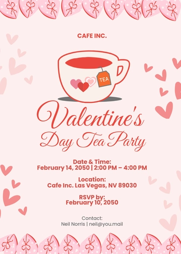 Free Tea Party Invitation Template for Valentine's Day to Edit Online | Template.net