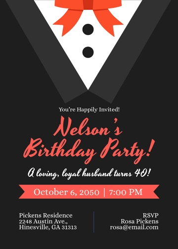 Free Husband 40th Birthday Invitation Template to Edit Online