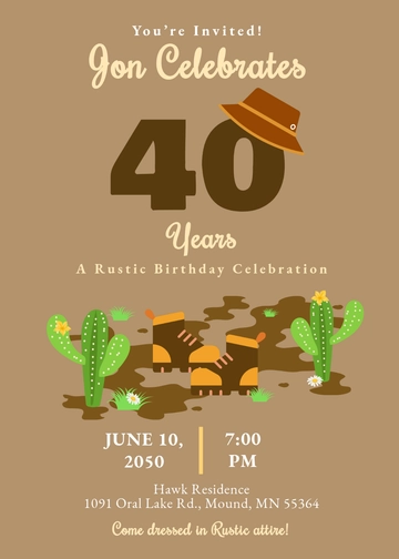 Free Rustic 40th Birthday Party Invitation Template to Edit Online