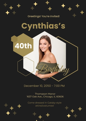 Free Minimalist Gatsby 40th Birthday Invitation Template to Edit Online