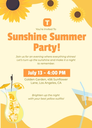Free Yellow Modern Summer Invitation Template to Edit Online
