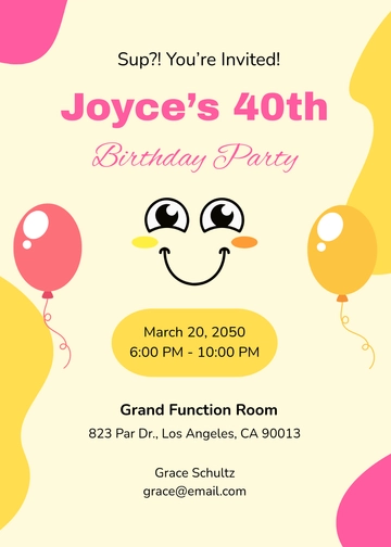 Free Aesthetic Funny 40th Birthday Invitation Template to Edit Online