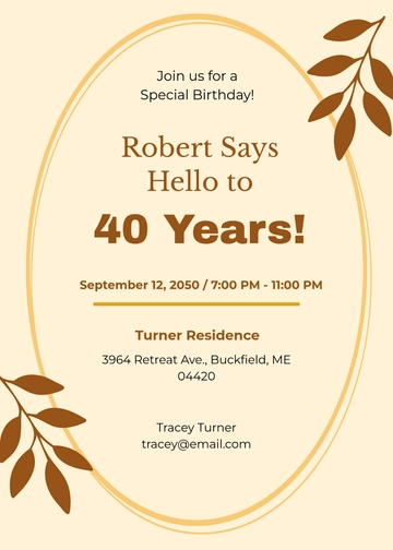 Free Hello 40th Birthday Invitation Template to Edit Online