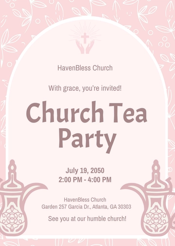 Free Christian Church Tea Party Invitation Template to Edit Online