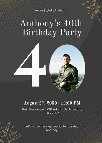 Free Custom Male 40th Birthday Invitation Template to Edit Online