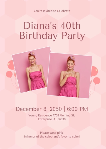 Free Pink Dress Code 40th Birthday Invitation Template to Edit Online