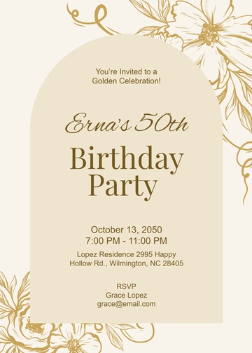 Free Gold 50th Birthday Invitation Template to Edit Online