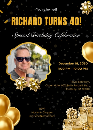 Free Gold 40th Birthday Flyer Invitation Template to Edit Online