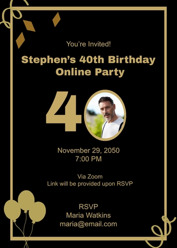 Free Simple Online 40th Birthday Invitation Template to Edit Online