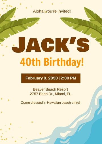 Free Aloha 40th Birthday Party Invitation Template to Edit Online