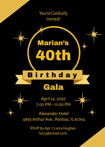 Free Professional Luxury 40th Birthday Invitation Template to Edit Online