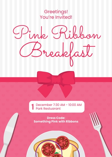 Free Pink Ribbon Breakfast Invitation Background Template to Edit Online