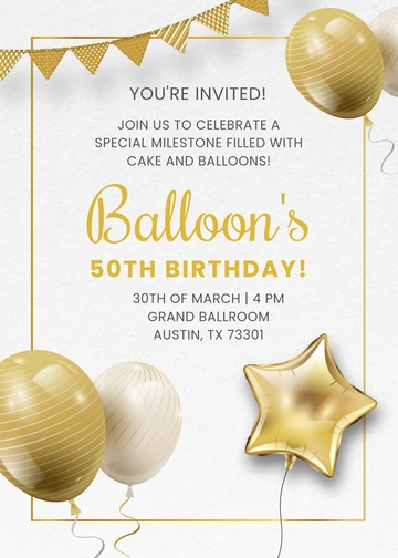 Free Balloons 50th Birthday Invitation Template to Edit Online
