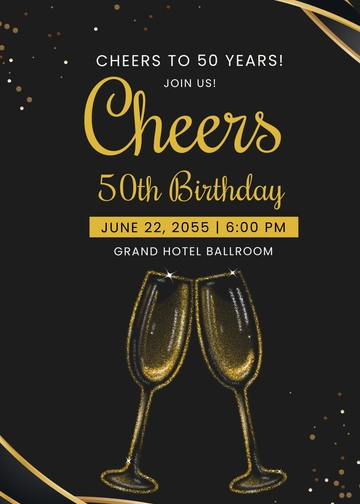 Free Modern Cheers 50th Birthday Invitation Template to Edit Online